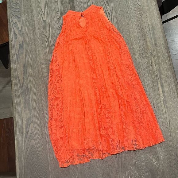 EST. 1946 Shift Dress Sleeveeless Floral Lace High Neck Knee Length Orange Large - Picture 6 of 8